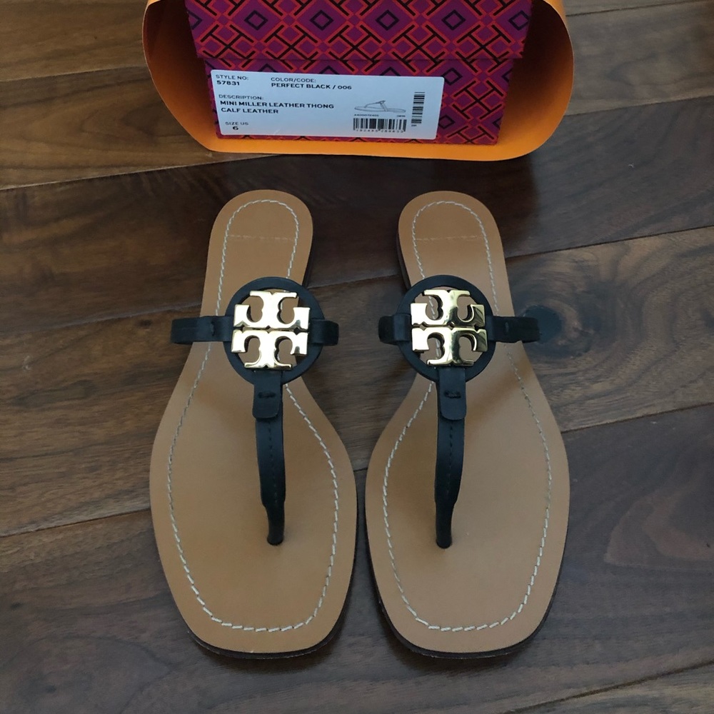Tory Burch Mini Miller Leather Thong Sandals Sz. 6